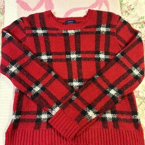Forever 21 Red and Black Plaid Knit Sweater
